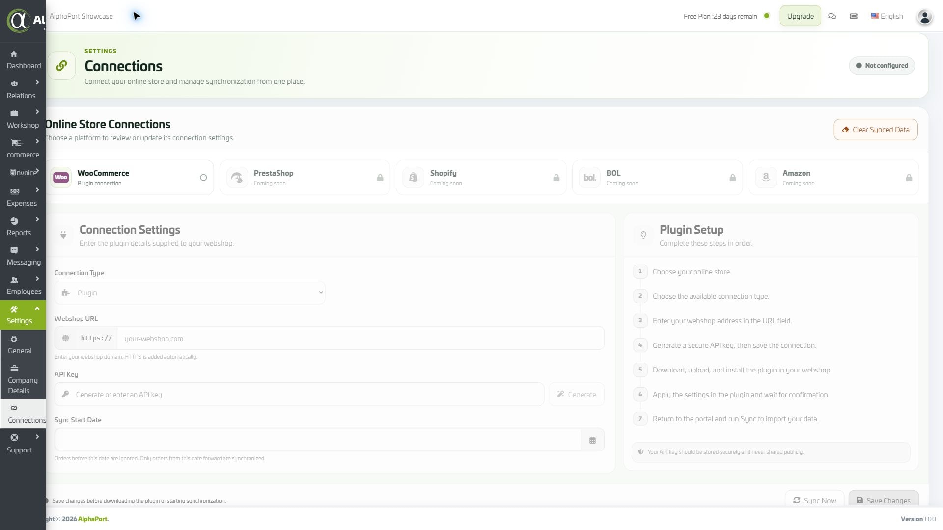 پنج گزینهٔ فروشگاه آنلاین در بخش Connections آلفاپورت